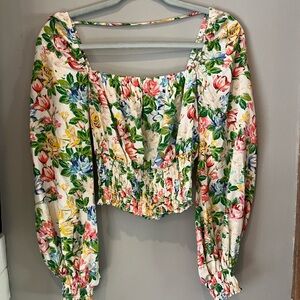 Smocked waist floral crop top